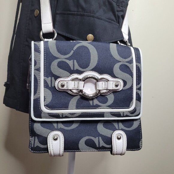 Sophia Caperelli Large Crossbody Shoulder Bag Blue White Pockets Magnet Purse - Picture 2 of 14